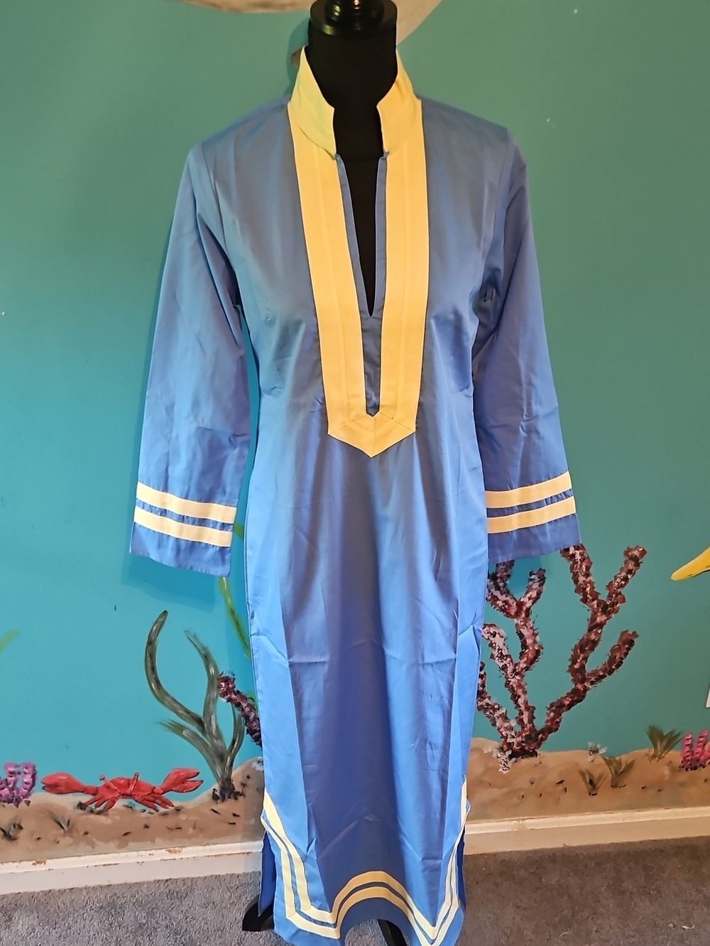 Sail to Sable Blue Shirt with Pale Yellow Trim